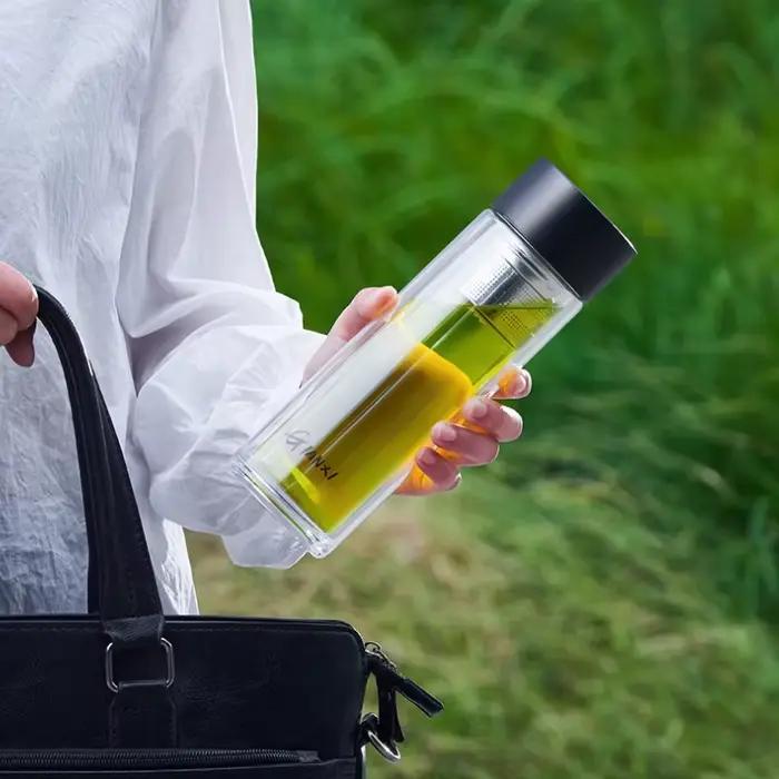 Bouteille d'eau en verre avec passoire à thé et couvercle de tasse magnétique, tasse d'eau résistant