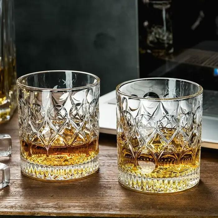 2 pièces tasse en verre whisky 330ml tasses en Relief verres de cuisine pour Cocktail café glacé biè
