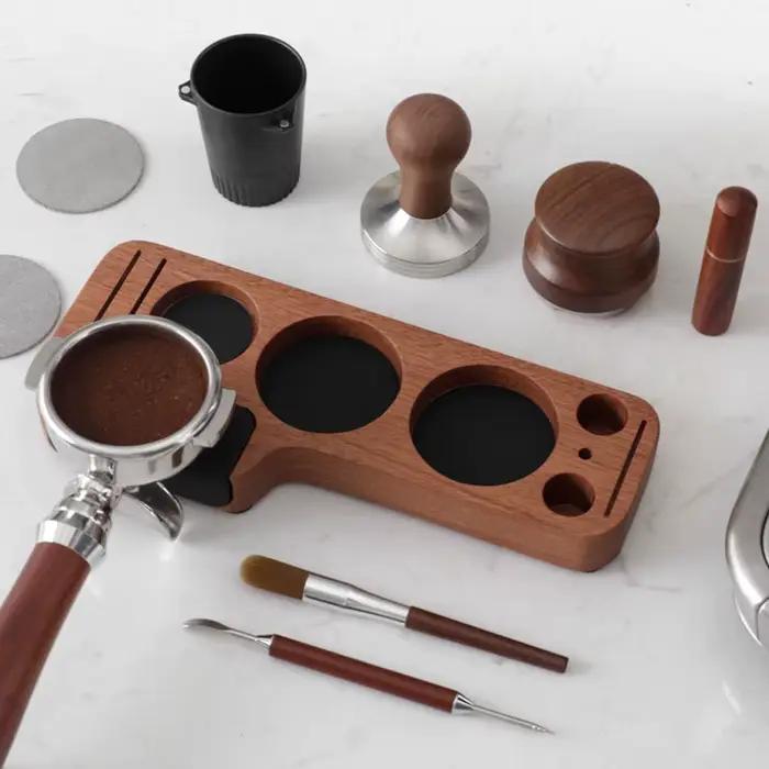 Support de Tamper et Porte-Filtre en Bois de Noyer pour Accessoires d'Espresso 51MM 54MM 58MM – Stat