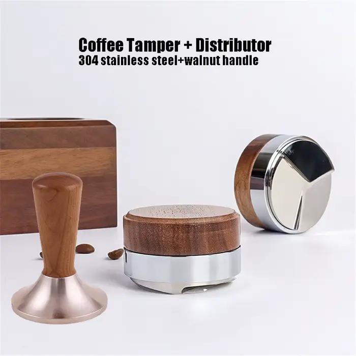 Doseur de café 51 53 58,5mm, outil de distribution de café, tête de couverture en noyer, niveleur à 