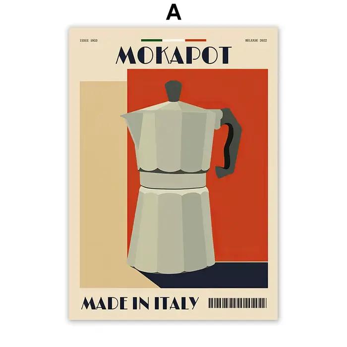 Toile d'art mural en grains, cafetière expresso italienne, peinture sur toile, affiche et imprimés, 