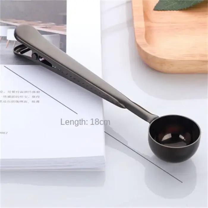 Cuillère à café 2 en 1, cuillère à mesurer en poudre de café en acier inoxydable avec Clip de scella