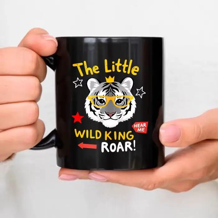 Tasse en céramique tigre noir portant une couronne et des verres petit roi sauvage écoute-moi rugiss