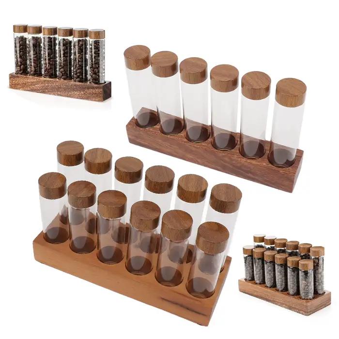 Tubes de stockage de grains de café en verre transparent avec couvercle, bocal de stockage de grains