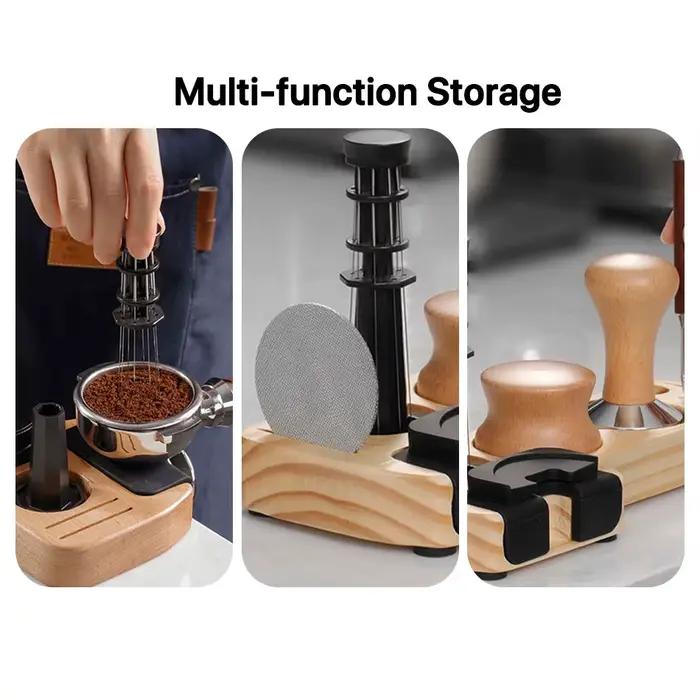 Support de Tamper et Porte-Filtre en Bois de Noyer pour Accessoires d'Espresso 51MM 54MM 58MM – Stat