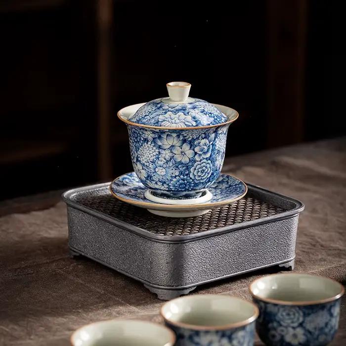 Rétro Ru four thé Tureen céramique Sancai couvercle bol théière Gaiwan peut soulever Kung Fu service