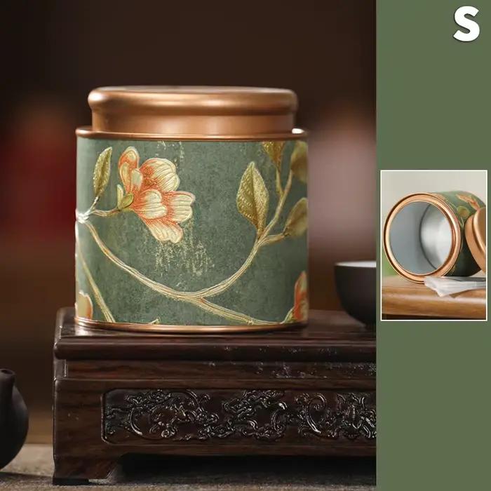Boîte de thé vide à motif de fleurs, boîte de rangement en fer blanc, pot scellé de thé vert noir do