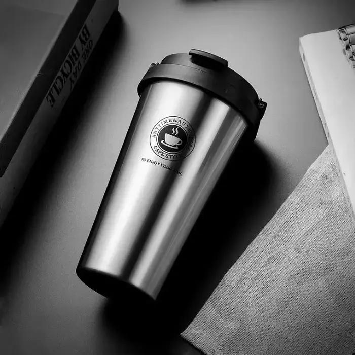 Tasse à café de voyage isolée à double paroi avec couvercle et poignée, thermos anti-fuite, gobelet 