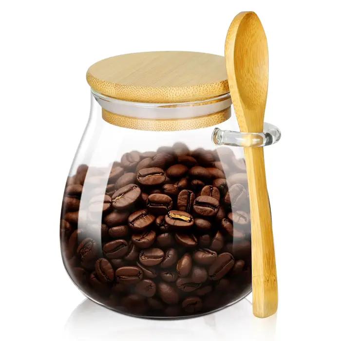Boîte de sucre de thé de stockage hermétique en verre avec cuillère en bois récipient de scellage de