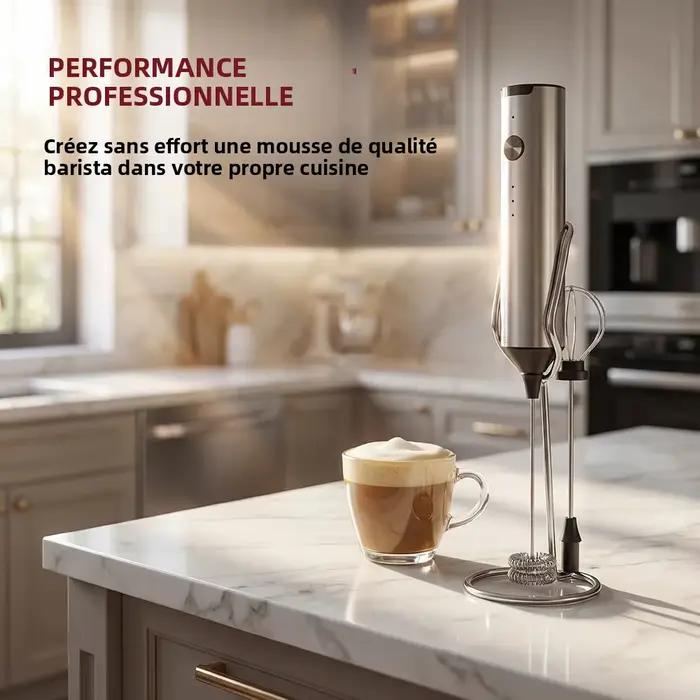 Mousseur à lait électrique, 3 vitesses avec 2 fouets, rechargeable par Type-C, en acier inoxydable, 