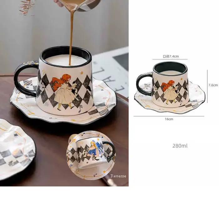 Tasse à café et ensemble S/05 er pour fille, tasse en céramique élégante, tasse à boire rétro mignon