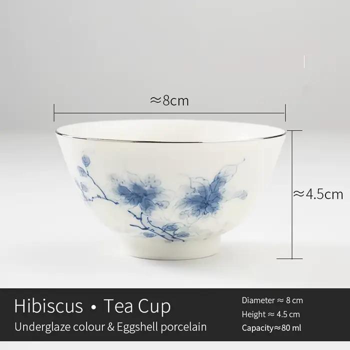 Tasse à thé en céramique, peinte à la main, en porcelaine bleue et blanche, motif hibiscus, style vi