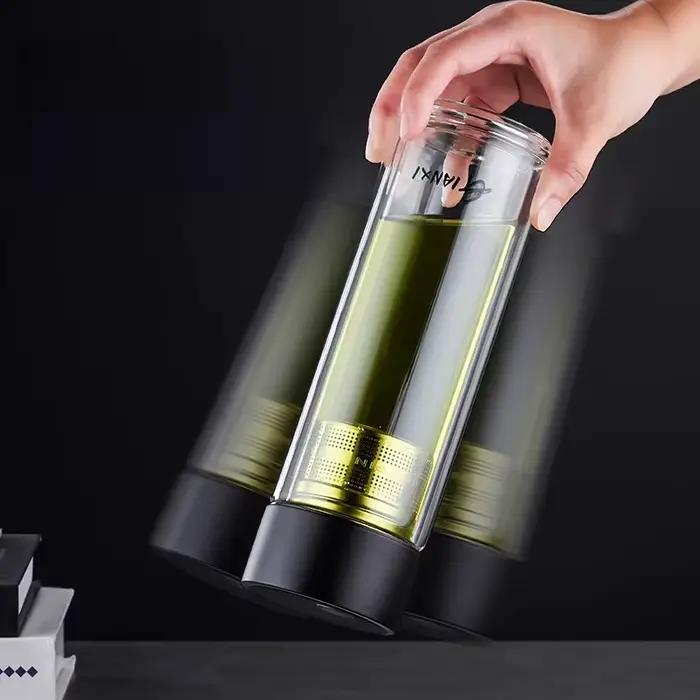 Bouteille d'eau en verre avec passoire à thé et couvercle de tasse magnétique, tasse d'eau résistant