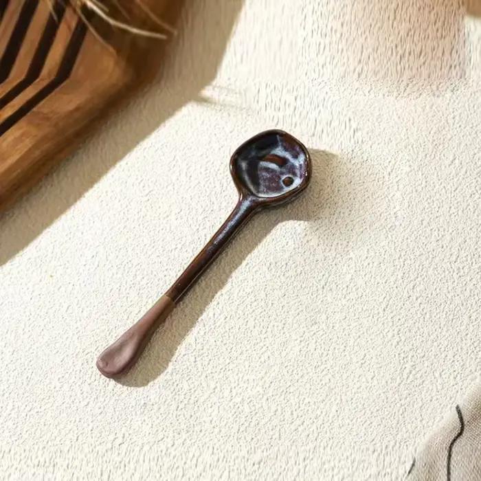 1 pièce de fouet à café en céramique vintage pour le thé de l'après-midi, cuillère faite à la main, 