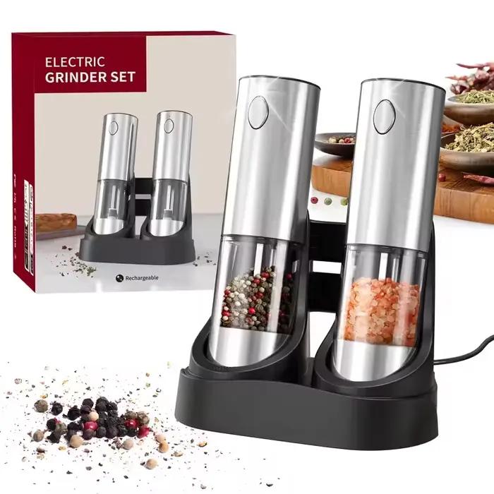 Ensemble de moulins électriques à sel et à poivre, capacité 190ML, base rechargeable par USB, moutur