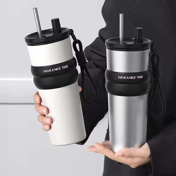 Bouteille isolée sous vide en acier inoxydable avec paille, Thermos anti-fuite pour chaud et froid, 