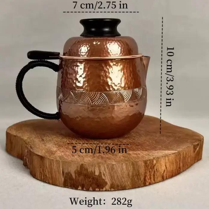 Théière en cuivre pur, avec couvercle, tasse à café au lait créative, filtre à feuilles gravées, poi