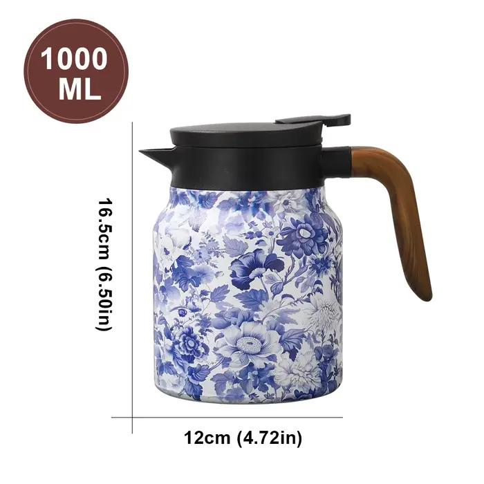 Thermos à thé floral vintage, bouilloire à thé en acier inoxydable, théière goutte à goutte avec inf