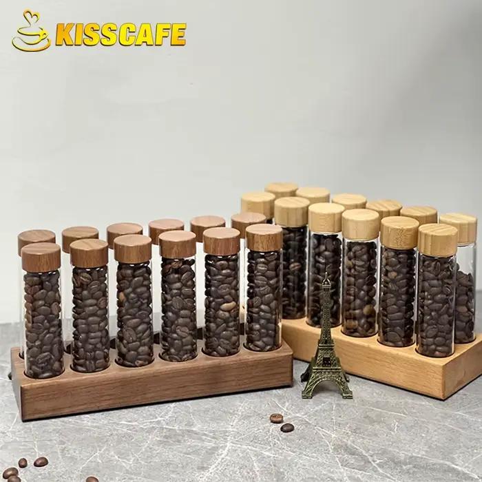 Tube de stockage de grains de café, doseur unique en verre 17g 22g, récipient à base de noix avec en