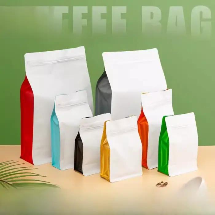 Nouveau sac d'emballage de grains de café, Valve d'air unidirectionnelle, joint à huit côtés, sac au