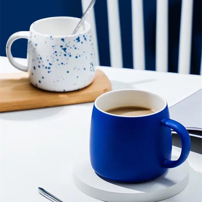 Tasse à café en céramique bleue Klein de 500ml, avec cuillère, paquet cadeau, tasse en porcelaine à 
