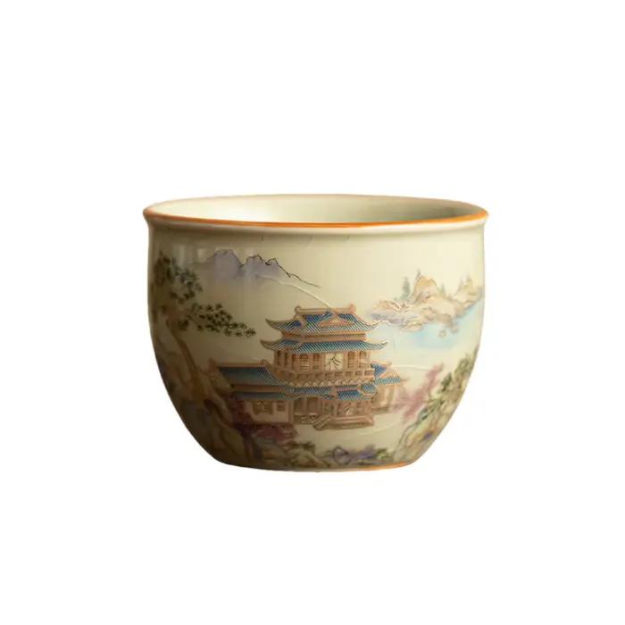 Ensemble Gaiwan en porcelaine Palace Ru Yao, soupière à thé, tasse à thé, bols jaunes chinois, servi