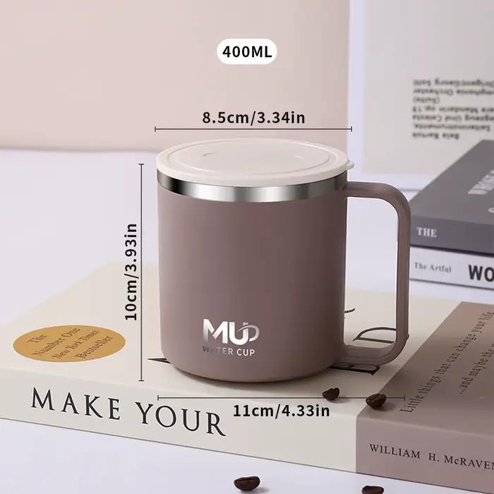 Tasse à café isolée de 400ML avec couvercle, tasse d'eau à Double paroi en acier inoxydable 304, tas