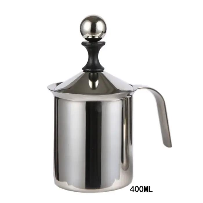 Mousseur à lait manuel 400 ml en acier inoxydable pour cappuccino, crèmeur à lait, mousseur à café, 