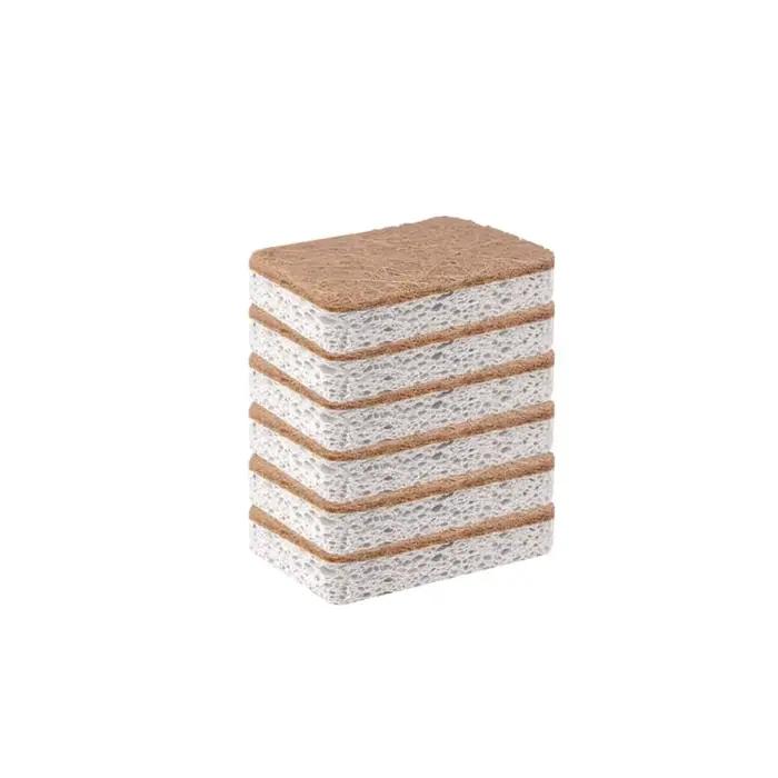 Éponge à récurer biodégradable et compostable en cellulose et en noix de coco - 6 pièces de vaissell
