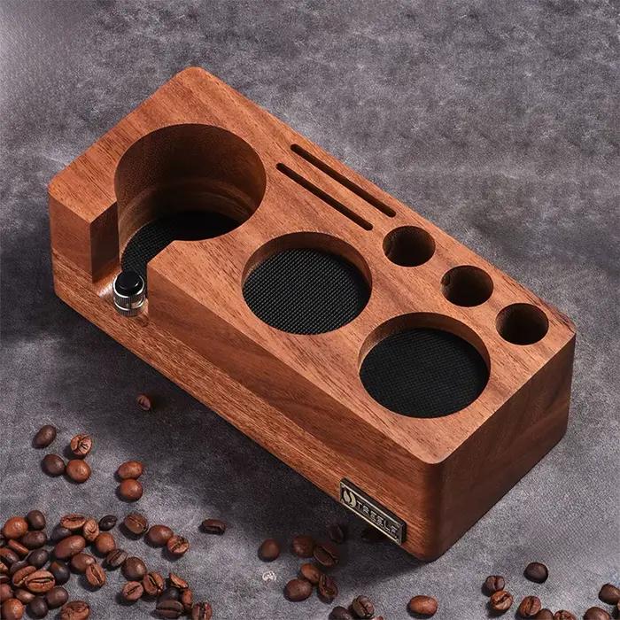 TREELF – support multifonctionnel pour doseur de café, Station de pressage pour expresso en noyer, s