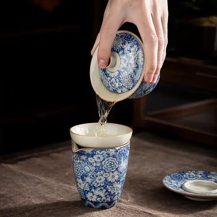 Rétro Ru four thé Tureen céramique Sancai couvercle bol théière Gaiwan peut soulever Kung Fu service