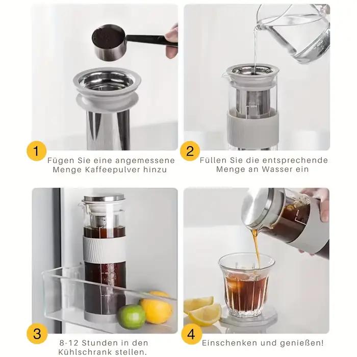 Carafe à café froid avec filtre en acier inoxydable pour thé glacé et café glacé, capacité 800ml, résistante aux variations de température, étanche et facile à nettoyer