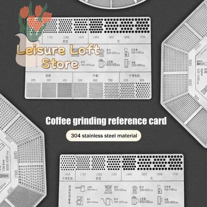 Carte de référence pour la finesse de mouture du café - Échelle de comparaison de la épaisseur de la poudre - Outil de barista pour la calibration du moulin