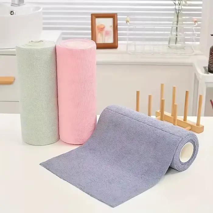 1 rouleau/20 lingettes de nettoyage réutilisables en microfibre – Serviettes de cuisine très absorbantes