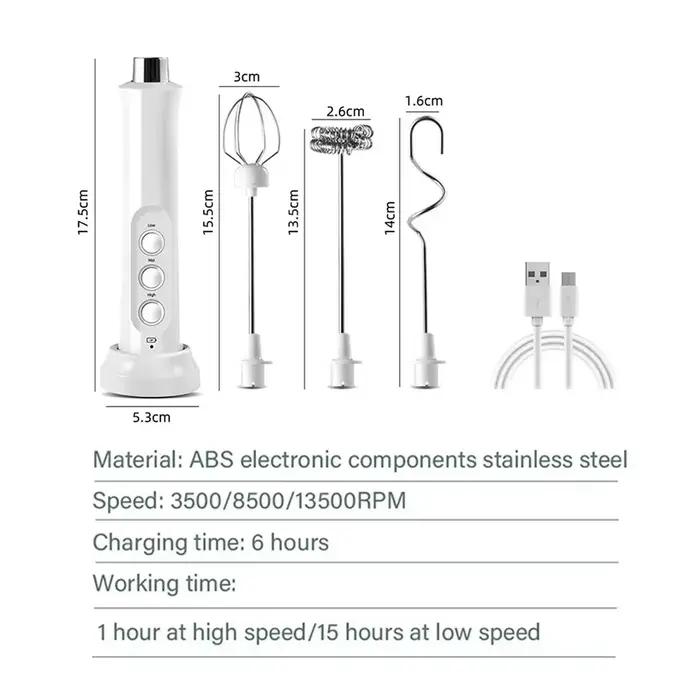 Mousseur à lait rechargeable USB polyvalent avec trois modes de mélange pour café et pâtisserie à offrir pour cuisine moderne