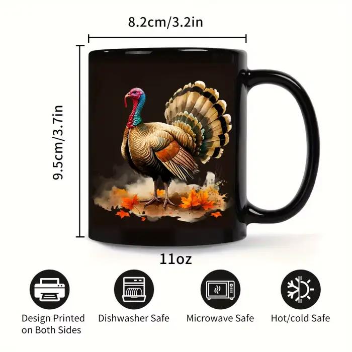 Tasse à café turque design dinde noire feuilles automne Thanksgiving occasion spéciale durable poterie noir