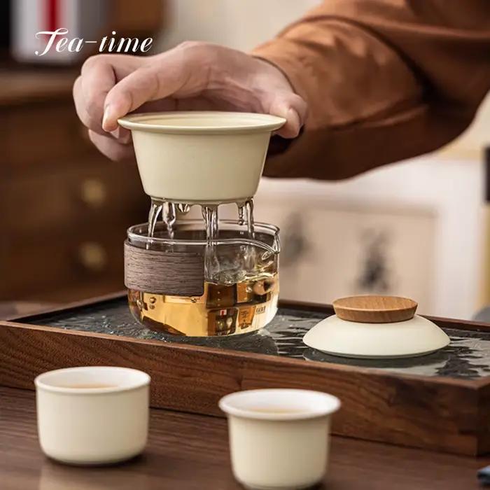 Ensemble de thé de voyage en céramique, set complet pour cérémonies de thé, picnics et randonnées, cadeau idéal pour collectionneurs et amateurs de thé ```