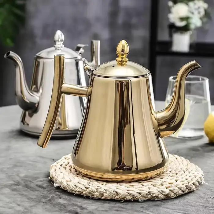 Théière en acier inoxydable avec infuseur amovible pour thé à fleurs en vrac et café pour cuisinière sûre occasionnelle usage quotidien et réception