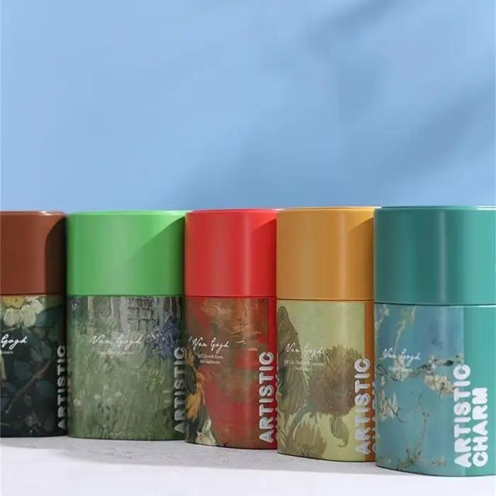Pot de stockage thé élégant récipient en métal durable pour stockage des herbes peinture à l'huile conteneur moderne rectangle pour collection de thés occasions spéciales cadeau