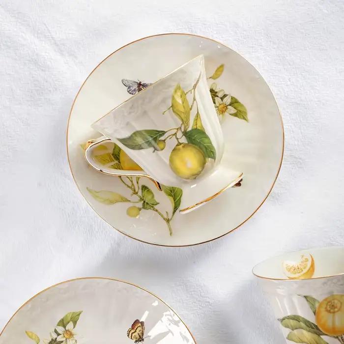 Ensemble de tasses à café et soucoupes au citron européen, théière de luxe en céramique, bouilloire à expresso, machine à thé, bouilloires de Tania siciliennes pour café et thé à offrir pour occasions spéciales