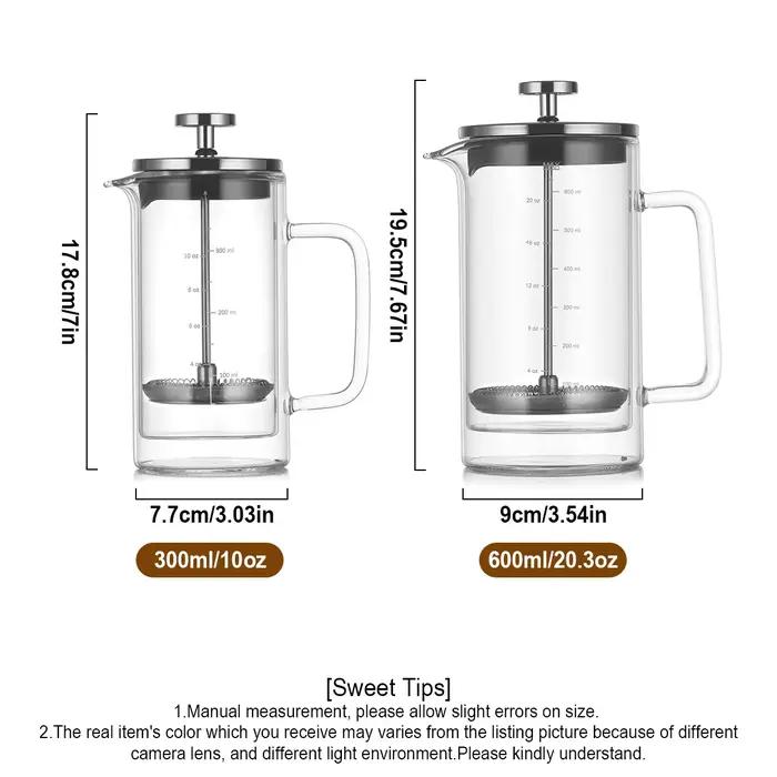 Cafetière à piston avec filtre à mailles fines et poignée ergonomique