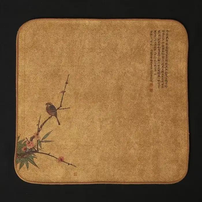 Serviette de thé peinte à la main en coton pour une absorption supérieure et un design élégant, idéale pour le nettoyage de vaisselle et de service à thé, cadeau pour amateurs de thé