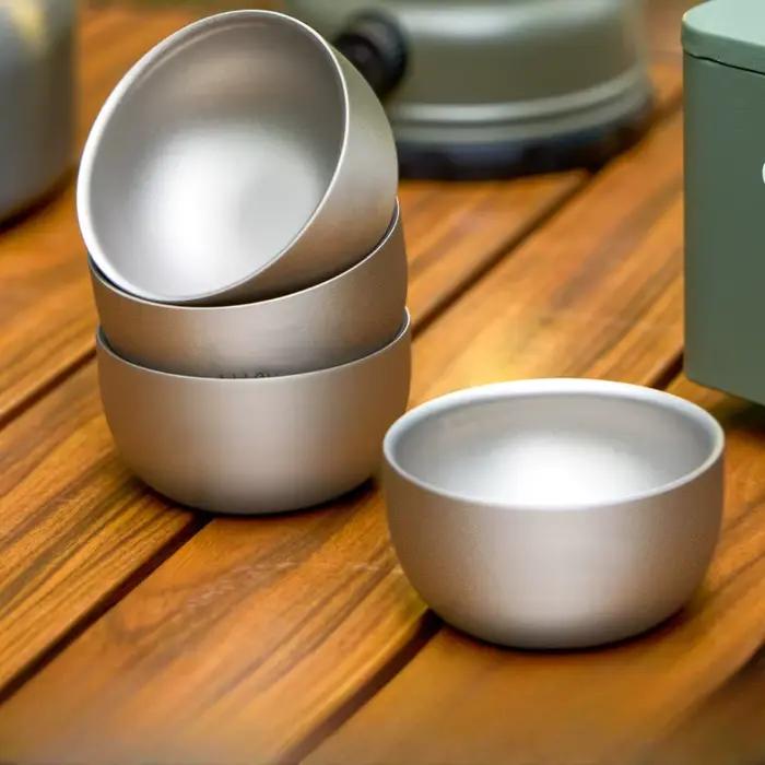 D2 pur titane Double couche petite tasse à thé café pour Camping en plein air