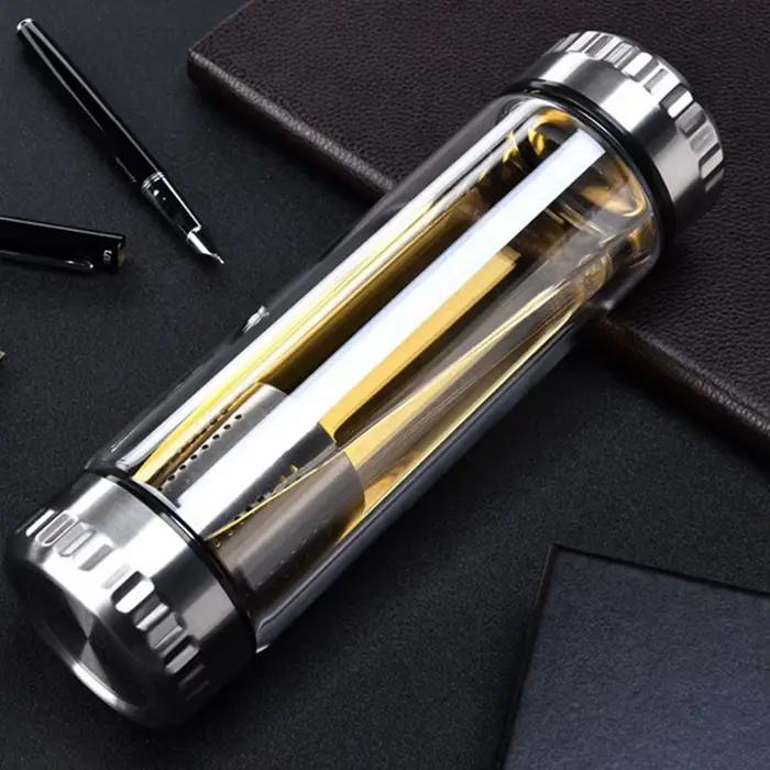 Bouteille de thé en verre double paroi avec filtre, gobelet filtrant, bouteille d'eau portable pour femmes, idéale pour usage intérieur et extérieur, pauses thé et occasions spéciales