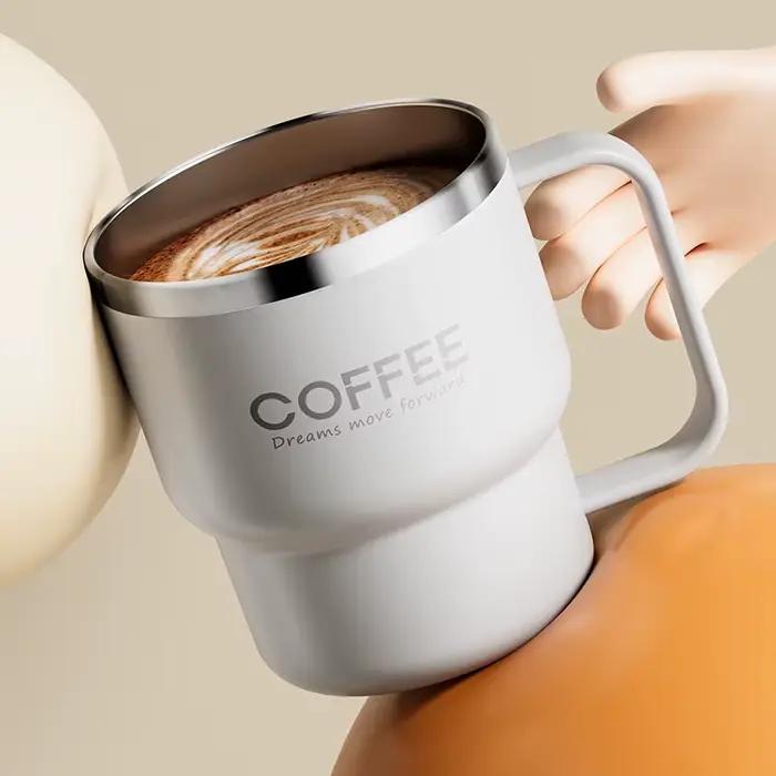 WORTHBUY 304 tasse à café isolée à Double paroi en acier inoxydable avec poignée Portable étudiants
