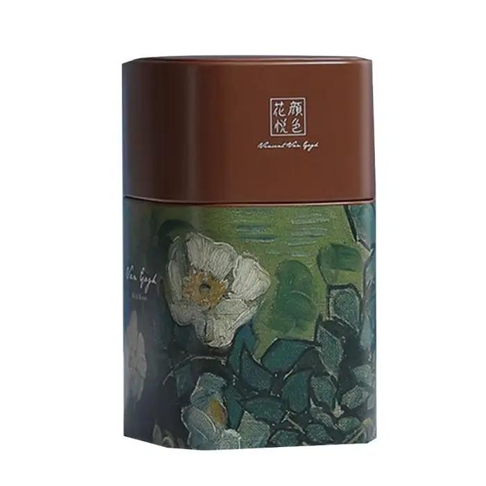 Pot de stockage thé élégant récipient en métal durable pour stockage des herbes peinture à l'huile conteneur moderne rectangle pour collection de thés occasions spéciales cadeau