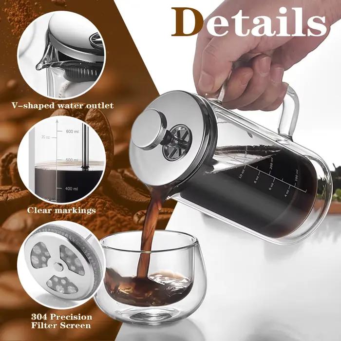 Cafetière à piston avec filtre à mailles fines et poignée ergonomique