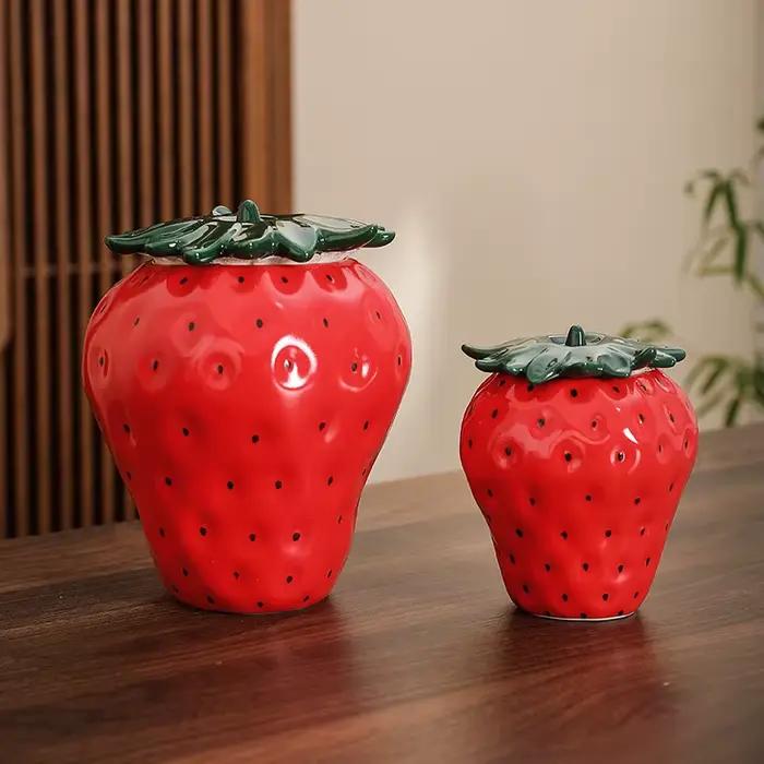 Caddie à thé moderne en céramique à fraises pot de décoration abstraite forme spéciale résistant à l'humidité cadeau artisanal décoration maison