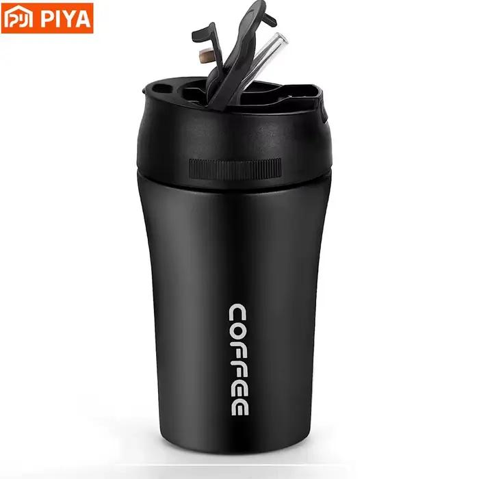 Tasse de voyage isolée en acier inoxydable avec paille pour café ou boissons froides adapté au bureau et en déplacement pour une consommation sans tracas