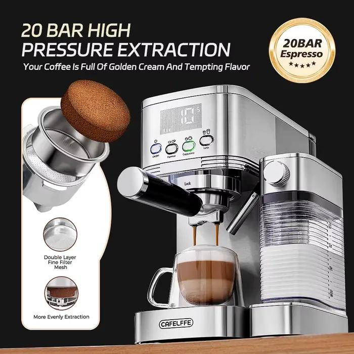 Cafelffe Machines à expresso entièrement automatiques Mousse de lait automatique Café moulu Acier inoxydable Machine à cappuccino Cafétéria 20Bar